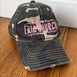 Eric Church Camo Cap with Pink Embroidery distressed style adjustable